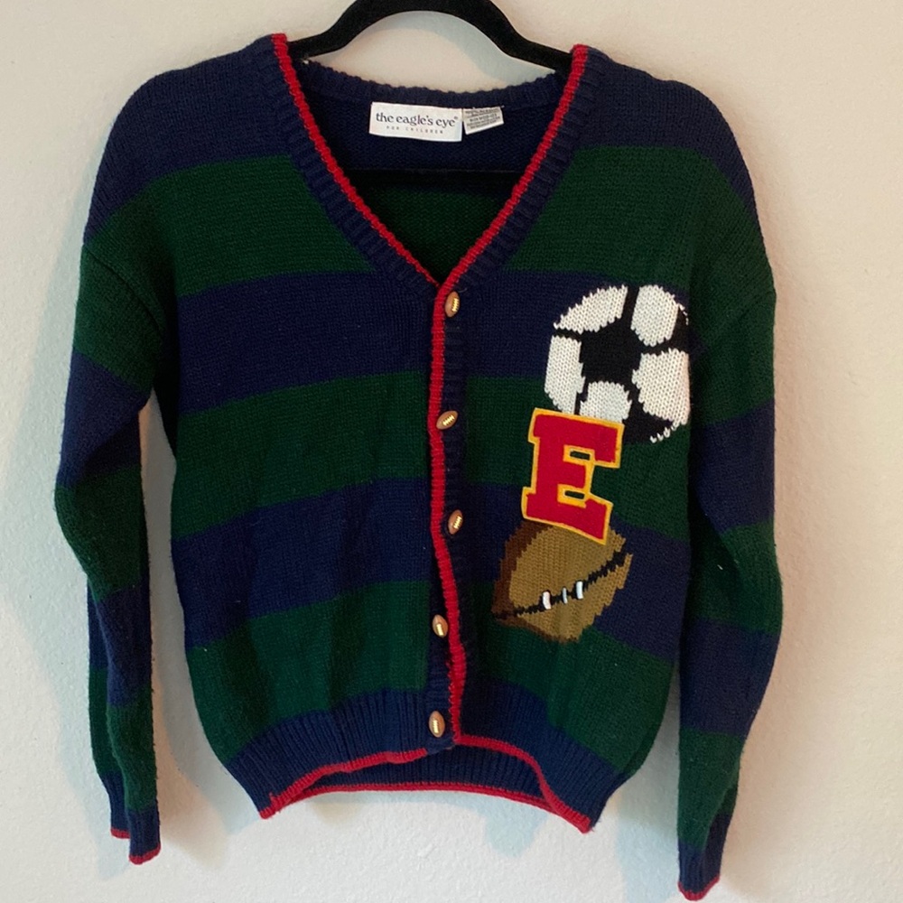 Vintage Eagles Eye kids Varsity style Cardigan Sweater - Sz M (10-12)